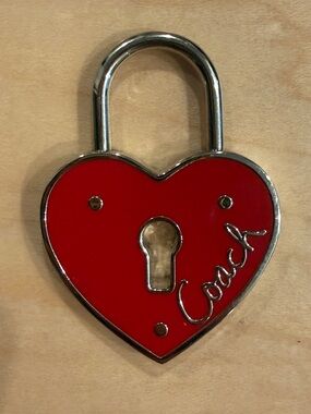 Coach Red Heart Padlock Charm with Silver Hardware